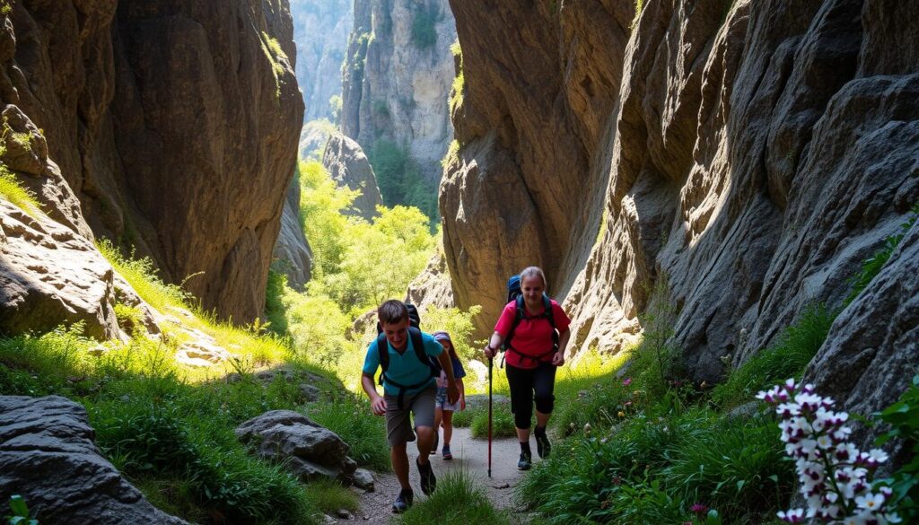 family hiking in Devil’s Canyon
