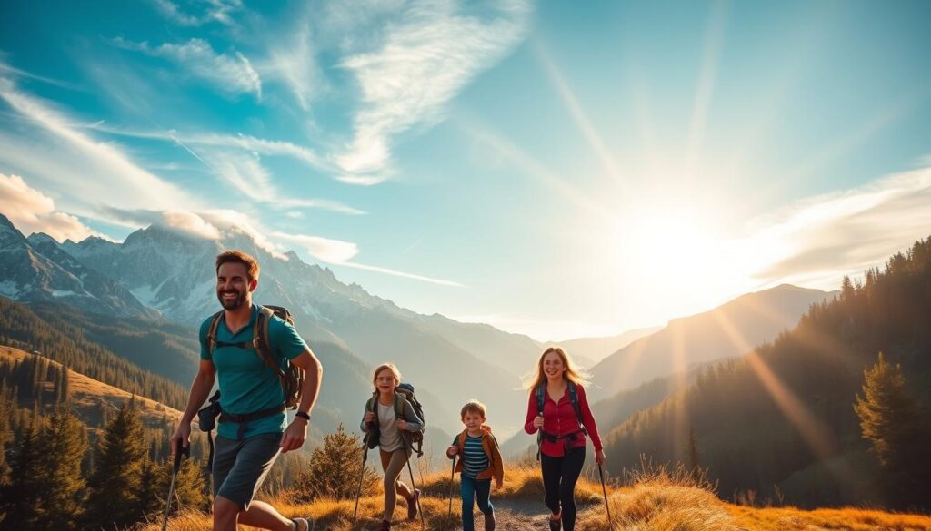 family hiking in Europe