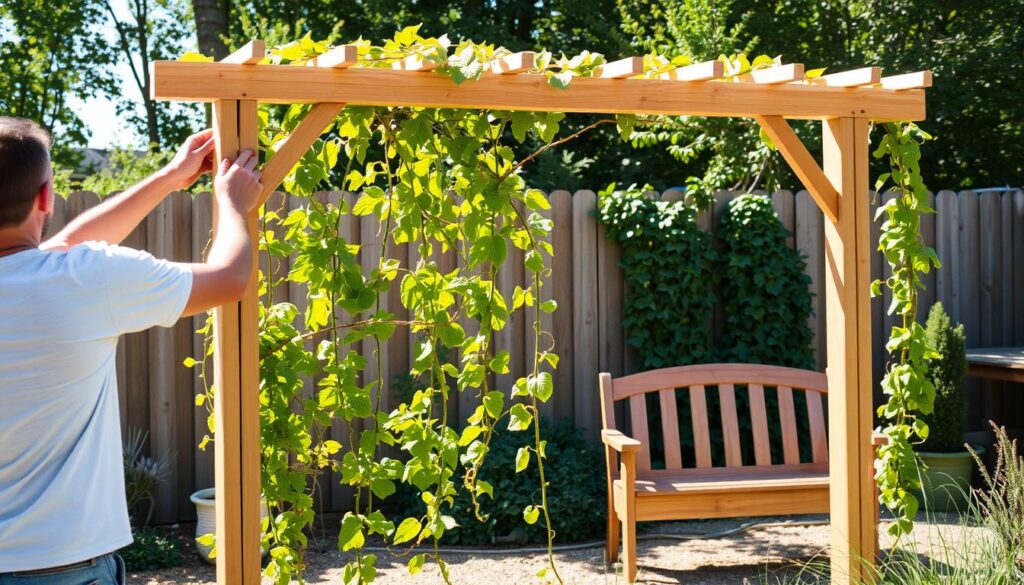 finishing diy garden trellis